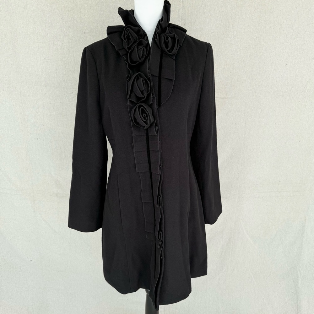 Elle Size Small Black Peacoat with Rose Detail Women's Jacket - Picture 2 of 8